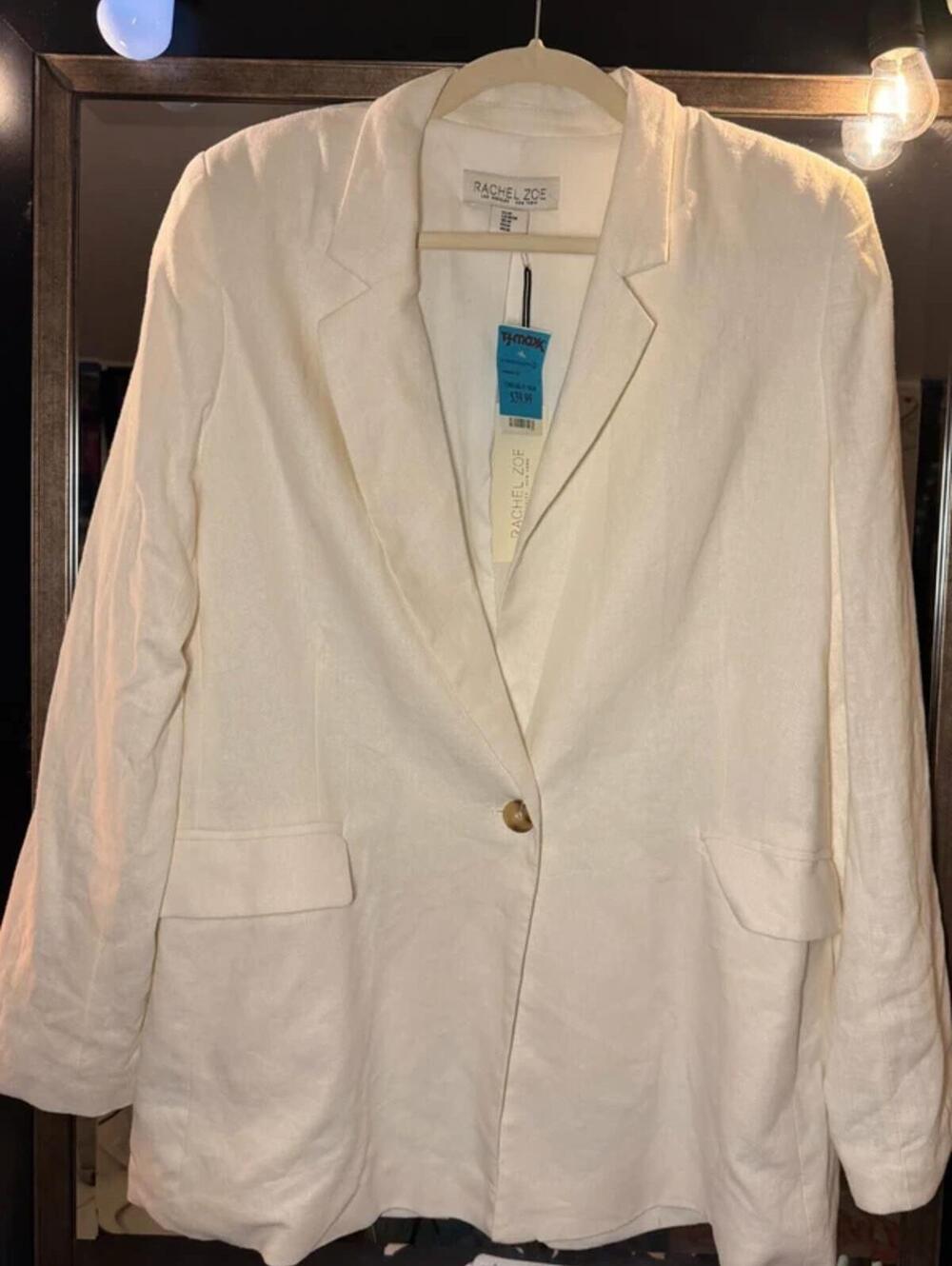 New w/ Tags Rachel Zoe Size M Ivory/White Linen and Rayon Blend Blazer